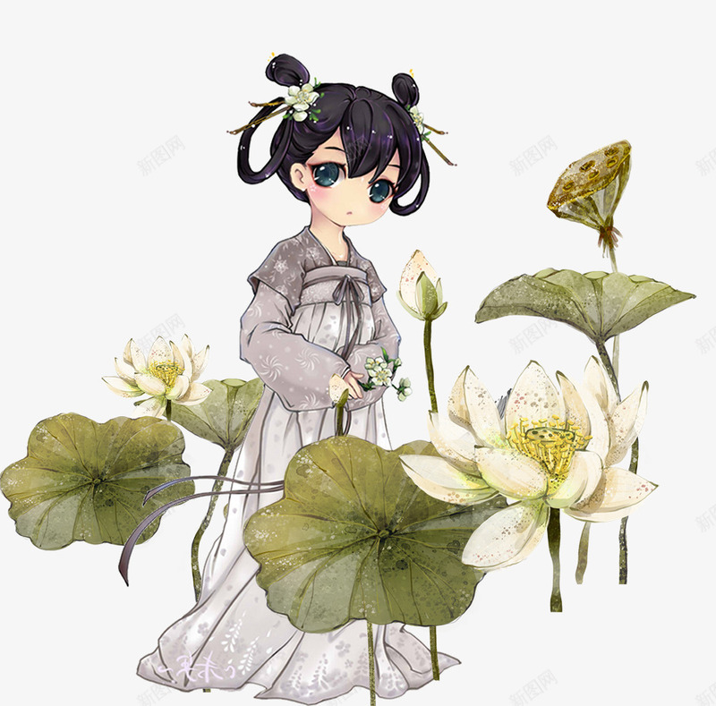 初夏荷花荷叶汉服美女复古装饰psd免抠素材_新图网 https://ixintu.com 初夏 初夏上新 小清新 汉服少女 清凉 竹子荷花荷叶满池塘 荷叶 荷花 遇见初夏