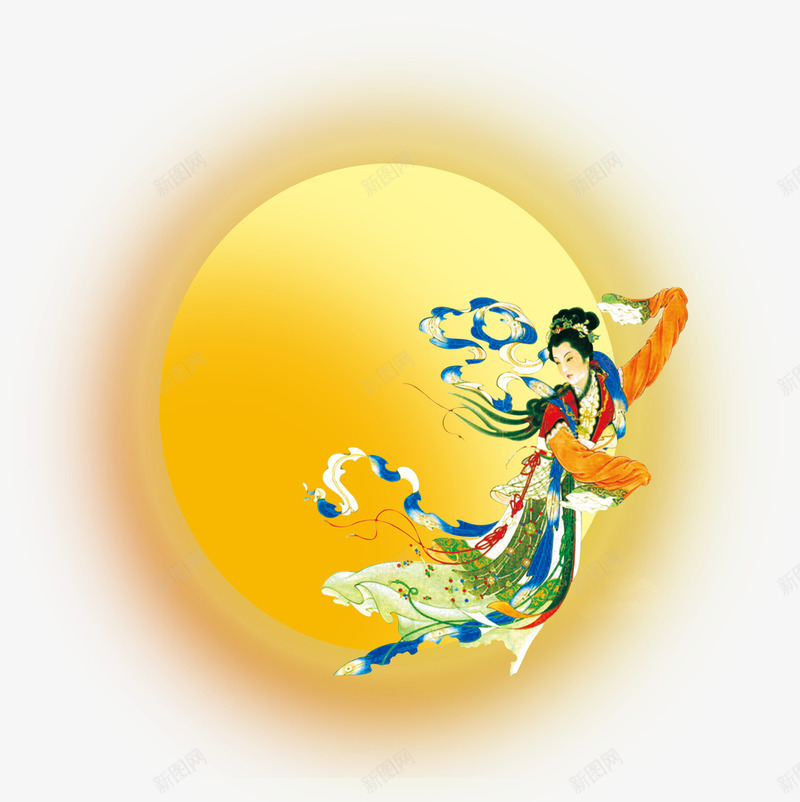 中秋节金黄色月亮美女png免抠素材_新图网 https://ixintu.com 中秋节 月亮 美女 金黄色