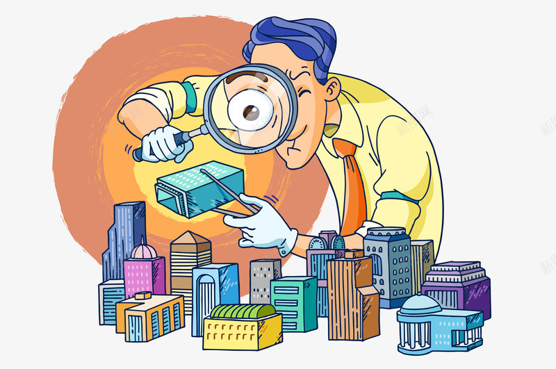揭秘欧洲建筑美丽的原因矢量图ai免抠素材_新图网 https://ixintu.com 卡通插画 寻找 拿放大镜的人 探寻 揭秘 揭秘真相 放大镜 矢量图