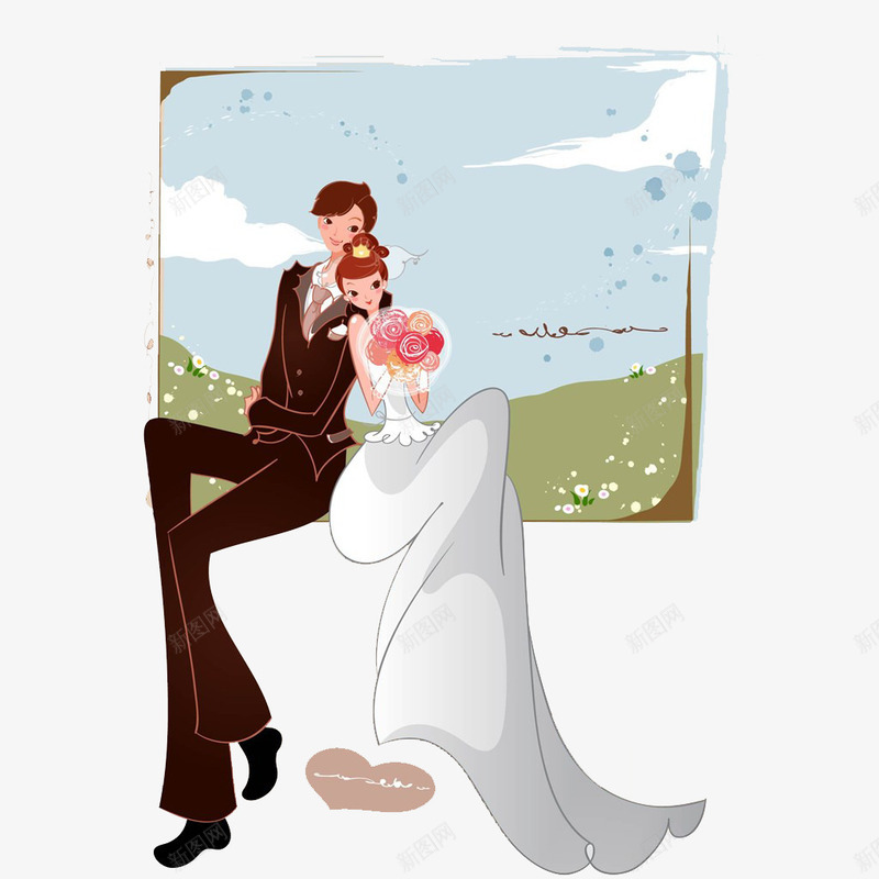 卡通婚纱照png免抠素材_新图网 https://ixintu.com 婚纱 拍摄 照片 风景