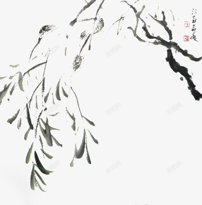 水墨装饰柳树画png免抠素材_新图网 https://ixintu.com 中国传统书画 免抠素材 水墨柳树 水墨画