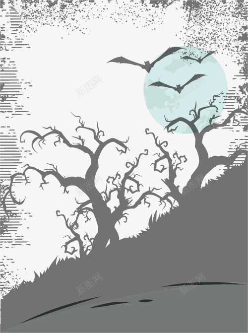 枯树蝙蝠夜晚png免抠素材_新图网 https://ixintu.com 万圣节之夜 海报素材 矢量可编辑