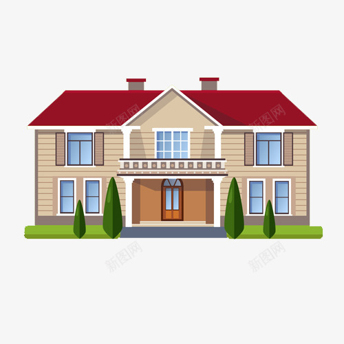 房子建筑绿化屋子png免抠素材_新图网 https://ixintu.com 烟囱 玩耍 草地 阳台