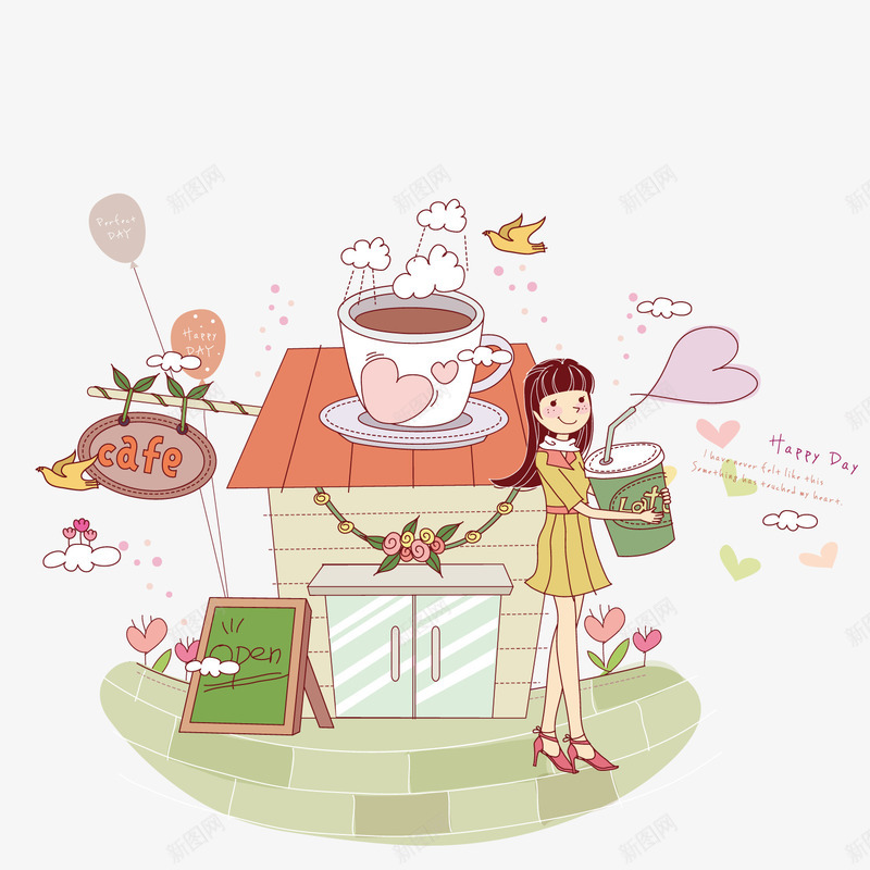 买爱心咖啡的小女孩矢量图ai免抠素材_新图网 https://ixintu.com 咖啡 女孩 奶茶 爱心 矢量图