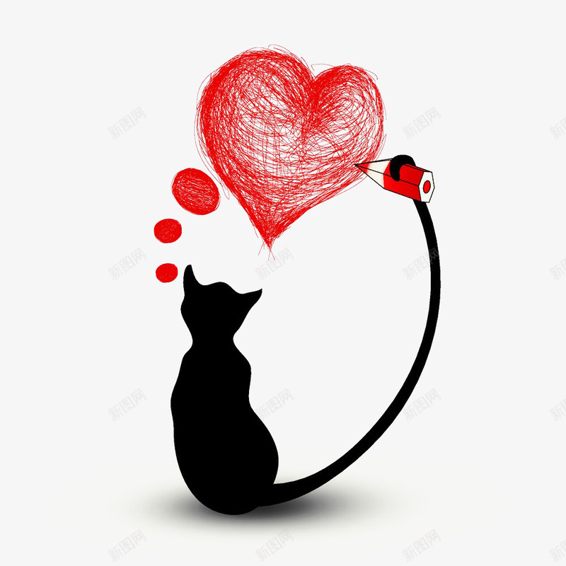 画爱心的猫png免抠素材_新图网 https://ixintu.com 爱心 猫 猫咪 猫咪剪影 画爱心 长尾猫