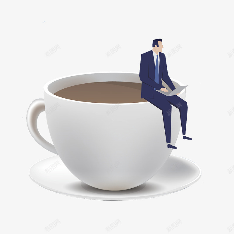 装饰插图喝咖啡的商务男士png免抠素材_新图网 https://ixintu.com 咖啡 喝咖啡人物 喝咖啡的商务男士 大咖啡杯 白色咖啡杯 装饰插图 黑咖啡