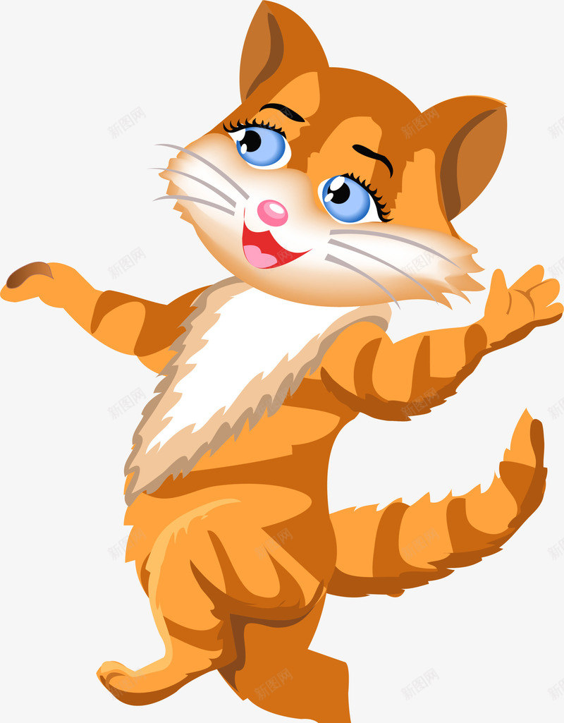 可爱呆萌黄色猫咪png免抠素材_新图网 https://ixintu.com 可爱猫咪 呆萌猫咪 开心 站立 笑脸 行走 黄色猫咪