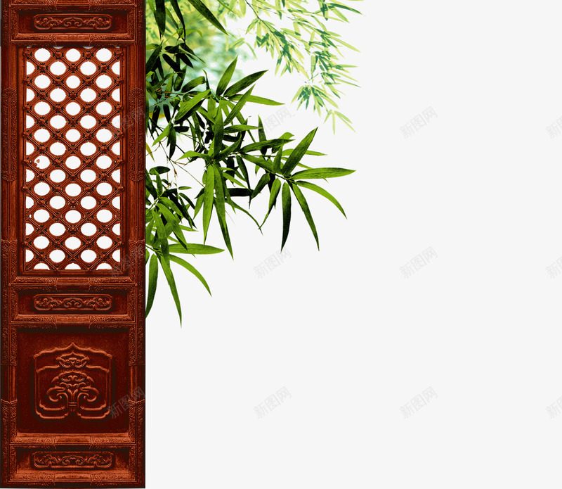 中国风门窗psd免抠素材_新图网 https://ixintu.com 中国风素材 复古窗 窗 竹叶 门
