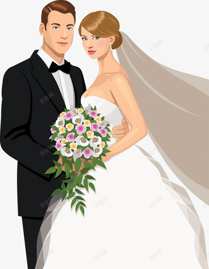 手绘拥抱的新郎新娘婚礼png免抠素材_新图网 https://ixintu.com 婚庆 婚礼素材 新娘矢量 新郎新娘 矢量手绘拥抱的新郎新娘婚礼素材