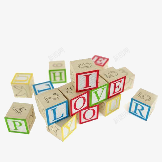 3D效果积木png免抠素材_新图网 https://ixintu.com 爱情 红色 英文 蓝色