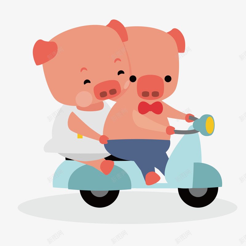 卡通小猪骑电单车矢量图eps免抠素材_新图网 https://ixintu.com 创意设计 动物 卡通 可爱 小清新 小猪 扁平化 爱情主题 猪崽 电动车 矢量图 简约 粉色
