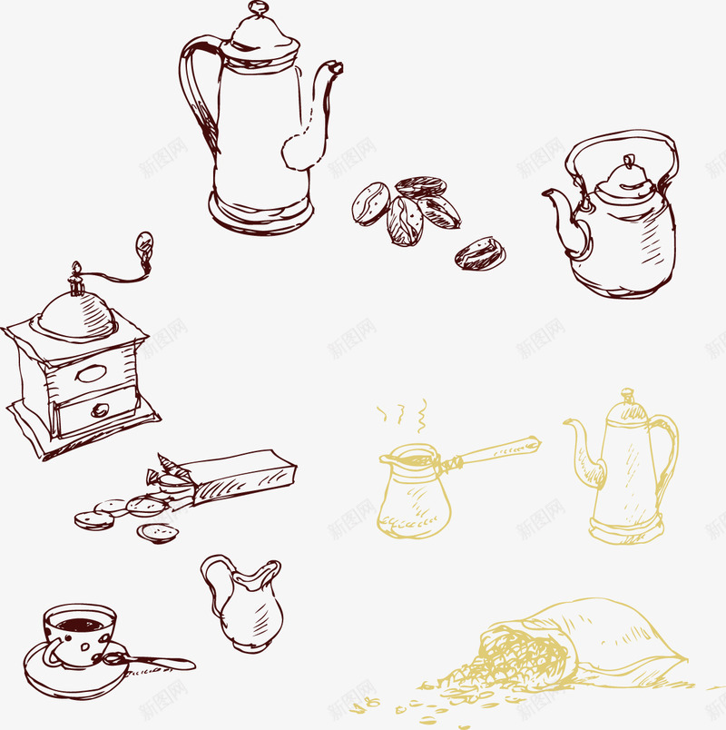 茶壶png免抠素材_新图网 https://ixintu.com 免费矢量下载 咖啡 手绘 插画 杯子 茶壶