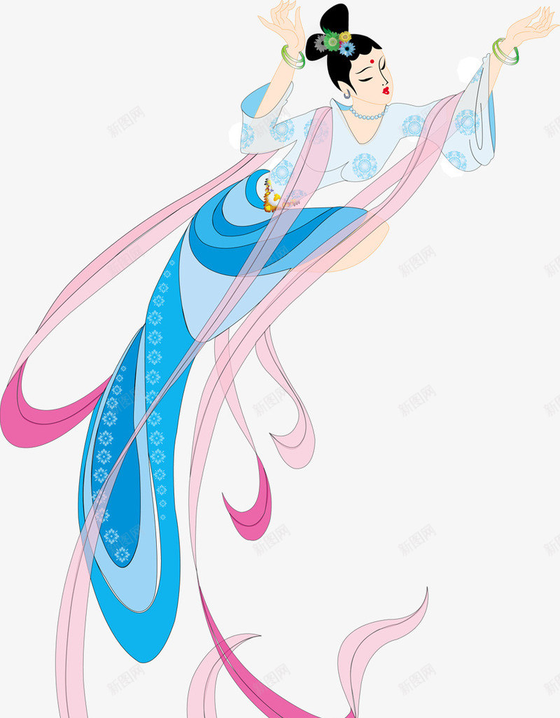 中秋节手绘蓝衣古典美女png免抠素材_新图网 https://ixintu.com 中秋节 古典 美女