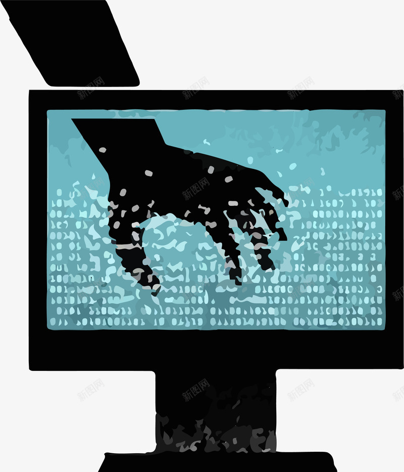 网络攻击矢量图ai免抠素材_新图网 https://ixintu.com 手 捕捉 电脑 网络攻击 蓝屏 软件 黑色 矢量图