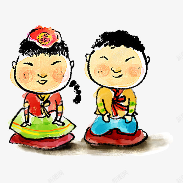 卡通人物成双对png免抠素材_新图网 https://ixintu.com 人物 卡通 可爱 喜庆 婚庆 配图