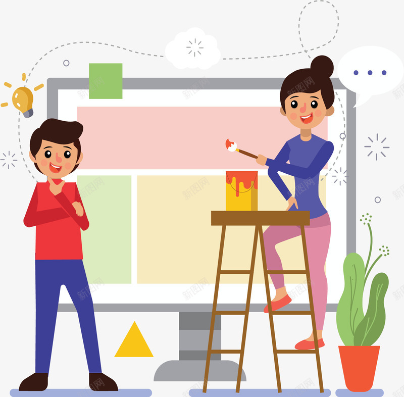 两人合作电脑建站矢量图ai免抠素材_新图网 https://ixintu.com UI设计 两人合作 商务网站 建站 电脑建站 矢量png 矢量图
