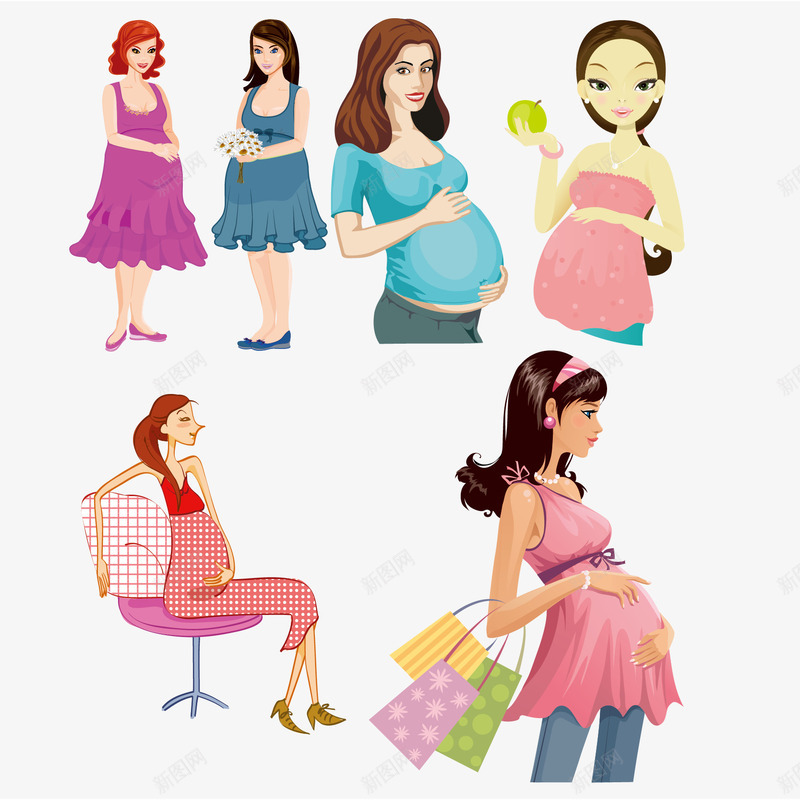 卡通孕妇插画矢量图ai免抠素材_新图网 https://ixintu.com 人物 卡通 妇女 孕妇 草地 矢量图