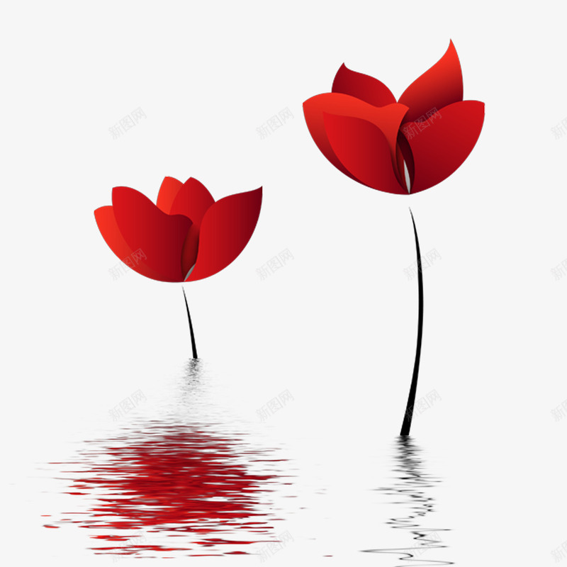 花朵png免抠素材_新图网 https://ixintu.com 倒影 水波 水纹 红色 花朵