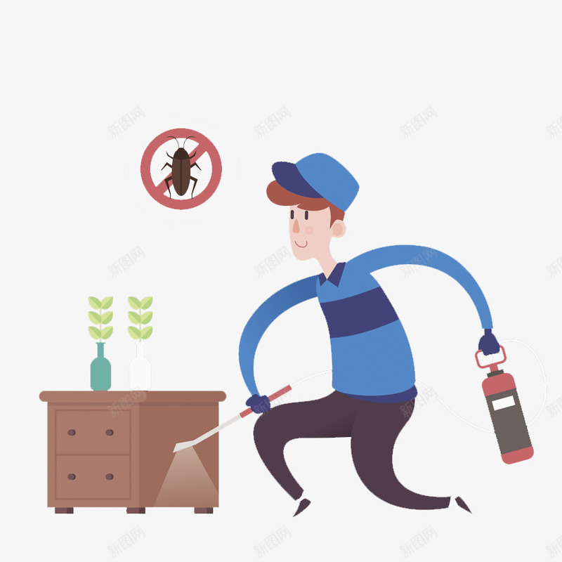 卡通灭蟑螂的男人图png免抠素材_新图网 https://ixintu.com 卡通 喷药 场景 小强 插图 桌子 消毒 清扫 男人 蟑螂
