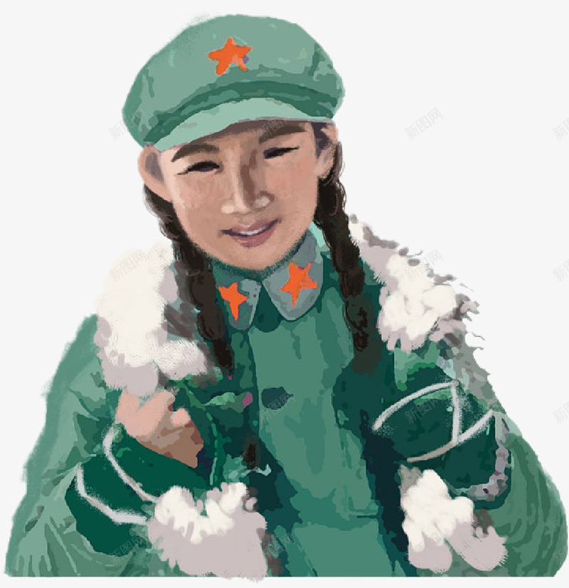 手绘绿军装女军人png免抠素材_新图网 https://ixintu.com 军人 女 手绘 革命