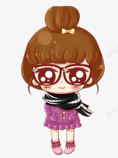 戴围巾的女孩png免抠素材_新图网 https://ixintu.com 冬天 卡通 季节 寒冷 眼镜