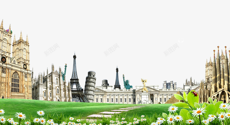 建筑草地背景png免抠素材_新图网 https://ixintu.com 古堡 欧式 草坪 铁塔