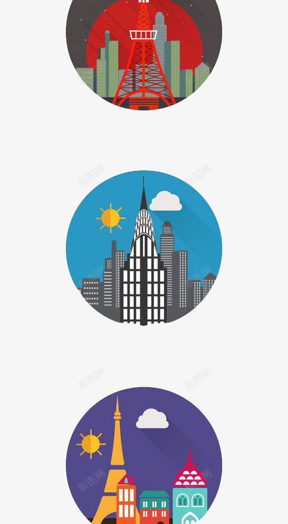 景色建筑图标png_新图网 https://ixintu.com 圆形 夜晚 星空 白天