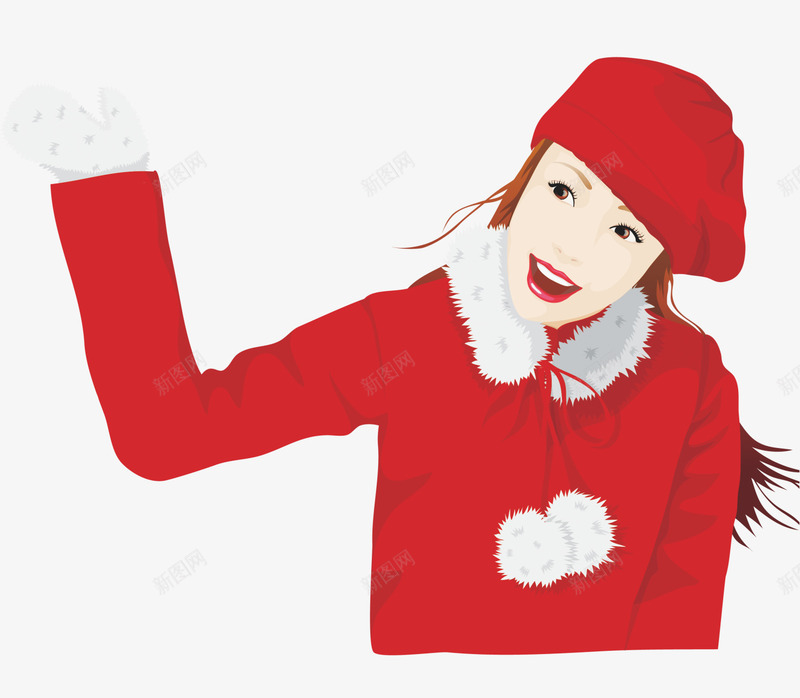 卡通女孩png免抠素材_新图网 https://ixintu.com PNG元素 保暖 免费下载 冬天 冬季 冬装 喜庆 红色