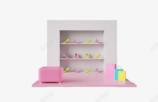 鞋店模型png免抠素材_新图网 https://ixintu.com 室内设计 房间模型 美容 装饰 购物 鞋店