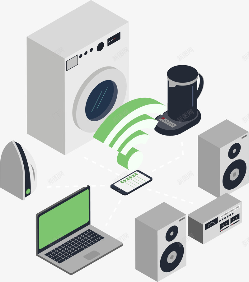 接入互联网的家电矢量图eps免抠素材_新图网 https://ixintu.com 互联网 人工智能 智慧家居 矢量素材 高科技 矢量图