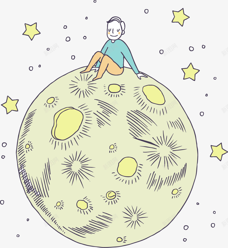 坐在星球上的小王子矢量图ai免抠素材_新图网 https://ixintu.com 动画 卡通 小王子 星星 星球 金色星星 矢量图