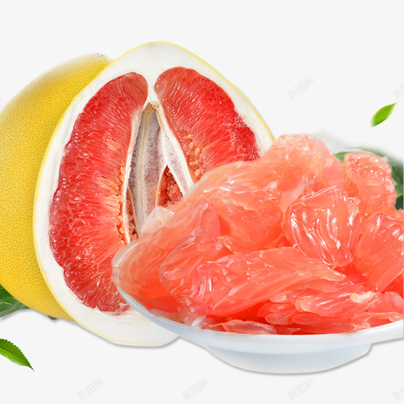 红肉柚子海报柚子水果柚子茶红袖png免抠素材_新图网 https://ixintu.com 剥柚子 红心肉 红肉柚子 红色 绿色 蜜柚 黄色