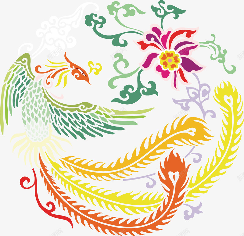 凤凰矢量图eps免抠素材_新图网 https://ixintu.com 中国风图案 凤凰 矢量凤凰 矢量图