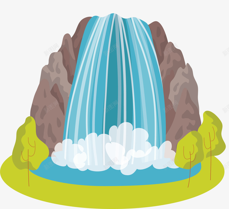 美丽夏天高山流水矢量图ai免抠素材_新图网 https://ixintu.com 流水 流水瀑布 瀑布 矢量png 高山流水 高山瀑布 矢量图