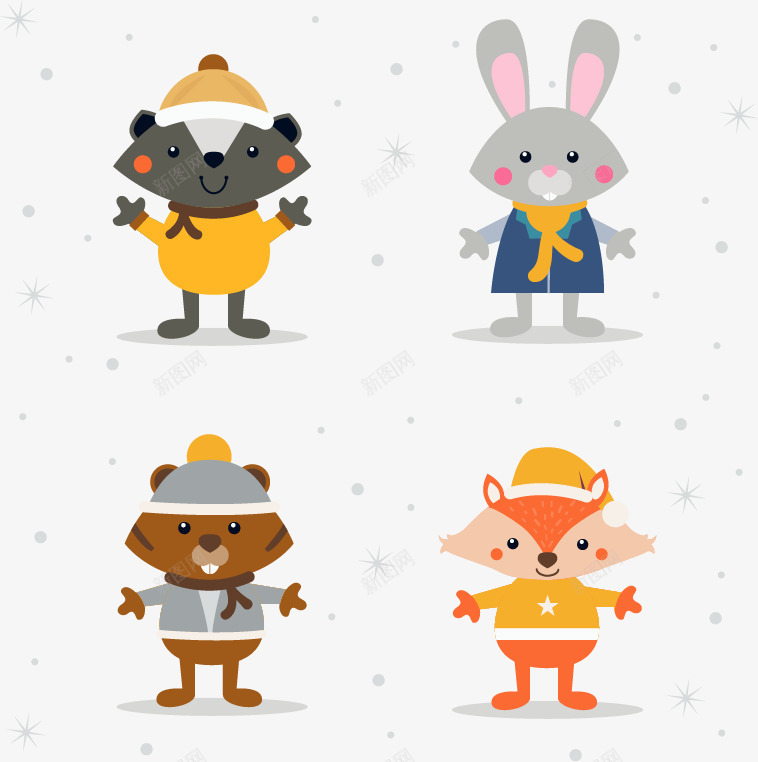 可爱下雪的兔子狸猫矢量图ai免抠素材_新图网 https://ixintu.com 下雪 动物 卡通 可爱 圣诞节 扁平 矢量图