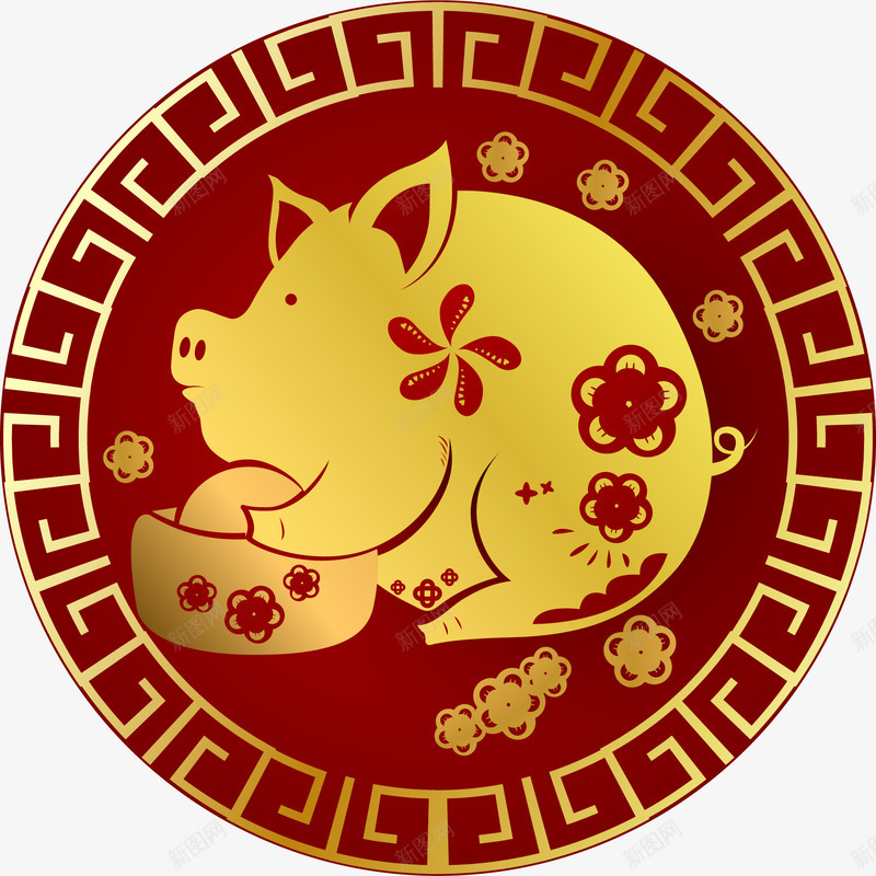 红色中国风猪年矢量图ai免抠素材_新图网 https://ixintu.com 2019 中国风 喜庆 新年 新年快乐 猪年 窗花 红色 节日 矢量图