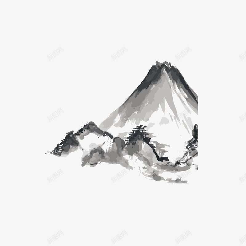 中国风的山水画矢量图eps免抠素材_新图网 https://ixintu.com 中国画 中国风格 山水 毛笔画 水墨风 水墨风格 水彩 矢量图