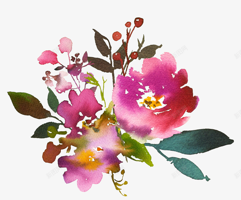 手绘水彩大红花png免抠素材_新图网 https://ixintu.com 大红花 手绘 手绘水彩大红花 树叶 水彩 花儿 花朵