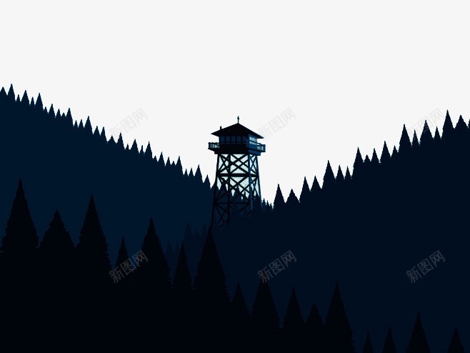 塔png免抠素材_新图网 https://ixintu.com 卡通插画 夜晚 深蓝色 眺望塔