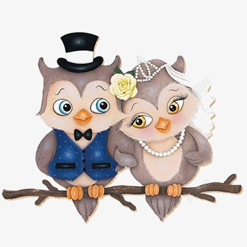 卡通猫头鹰新婚夫妇png免抠素材_新图网 https://ixintu.com 卡通猫头鹰 猫头鹰 猫头鹰新娘 猫头鹰新郎