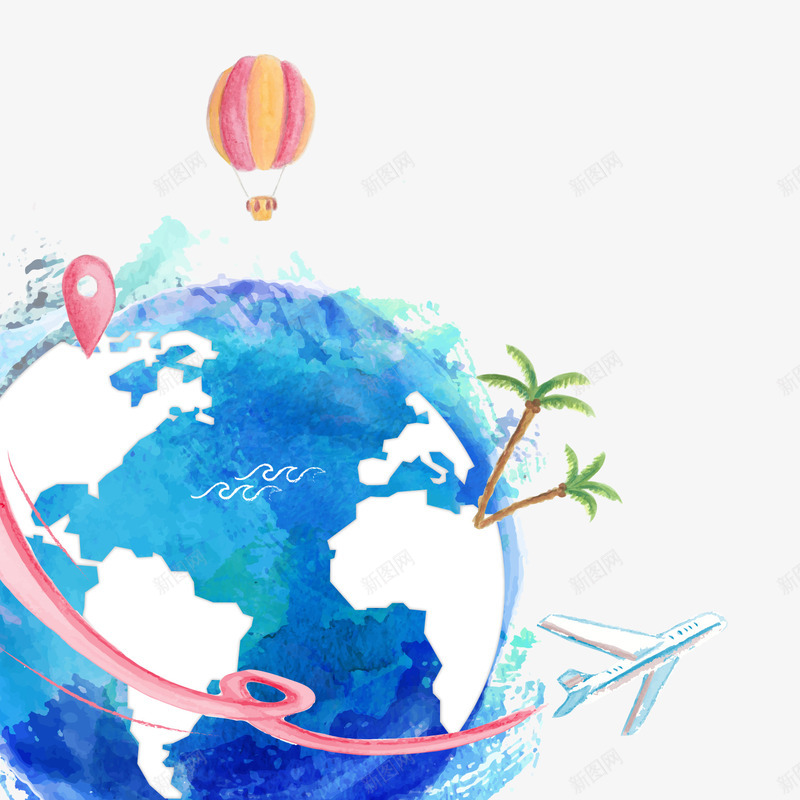 环球航行png免抠素材_新图网 https://ixintu.com 度假 热气球 蓝色 飞行