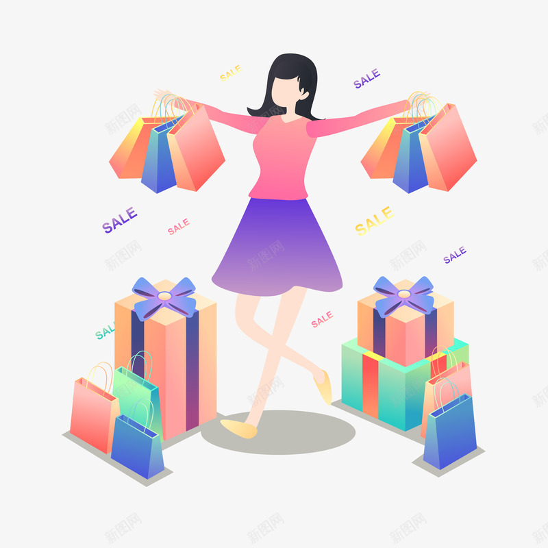 女性双十一购物png免抠素材_新图网 https://ixintu.com 25D 双十一 购物 逛街