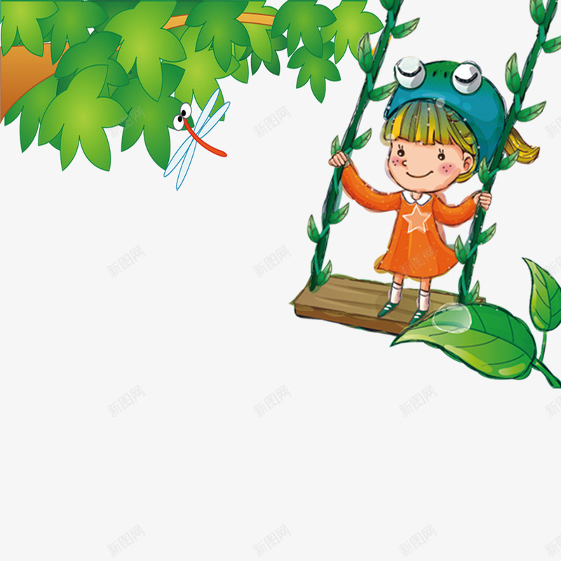 荡秋千元素png免抠素材_新图网 https://ixintu.com 卡通 叶子 游玩 荡秋千