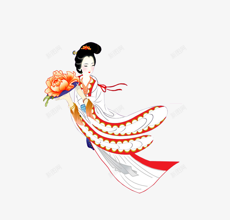 嫦娥png免抠素材_新图网 https://ixintu.com 古人 女人 手绘 牡丹 花 详情