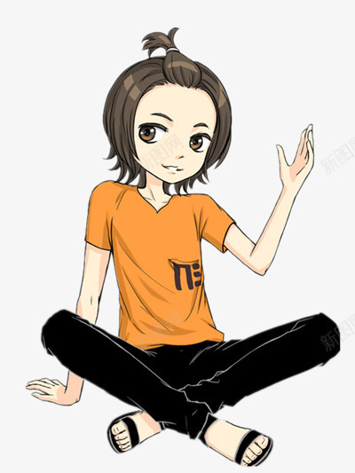 盘腿而坐的休闲卡通男生png免抠素材_新图网 https://ixintu.com 人物 凉爽 彩色 拖鞋