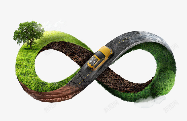 创意公路png免抠素材_新图网 https://ixintu.com 公路 汽车 草地