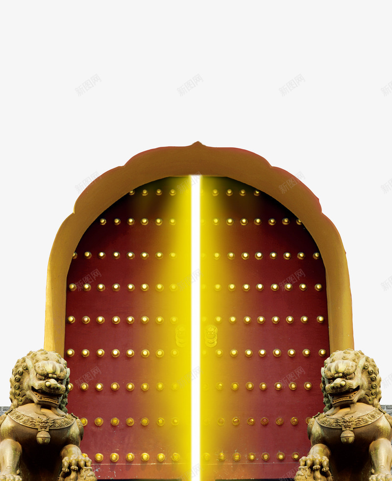 门前的石狮子png免抠素材_新图网 https://ixintu.com 中国复古风格大门免抠PNG元素 半开的门 古典门 城门免抠PNG元素 大红门 开门大吉免抠PNG元素 石狮子 红宫门