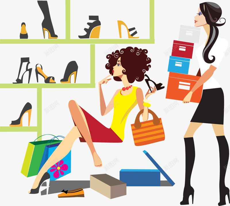手绘鞋店矢量图ai免抠素材_新图网 https://ixintu.com 手绘 购物 鞋店 矢量图
