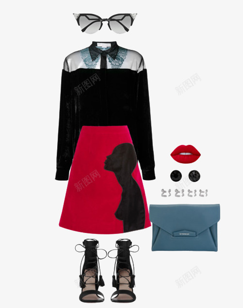 红色裙装和包包搭配png免抠素材_新图网 https://ixintu.com 包包 服装搭配 红色裙装