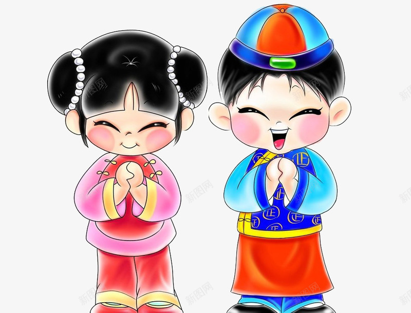 童男童女png免抠素材_新图网 https://ixintu.com 作揖 免扣素材 卡通 喜气洋洋 拜年 童男童女